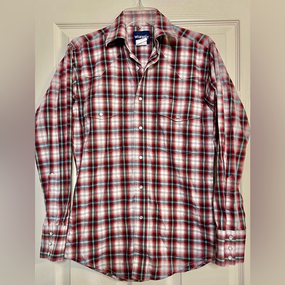 Wrangler Wrancher Pearl Snap Shirt Plaid Flannel Red Western Size Small
